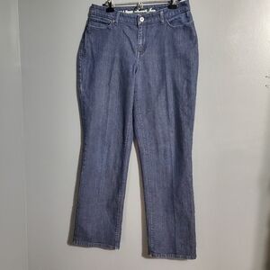 L.L. Bean Blue Straight Leg Jeans Favorite Fit Curvy Dark Wash High Waist Sz 10